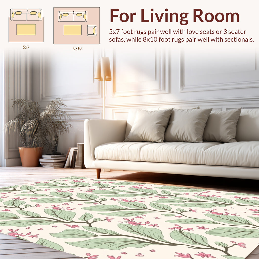 Botanical Leaf and Flower Pattern Rug
