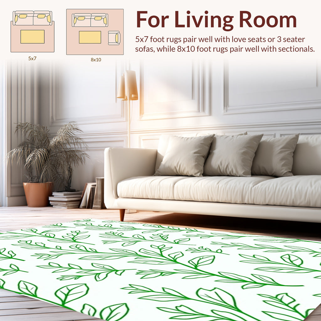 Green Leafy Stem Pattern Rug