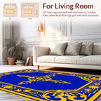 Royal Blue Gold Ornate Floral Rug