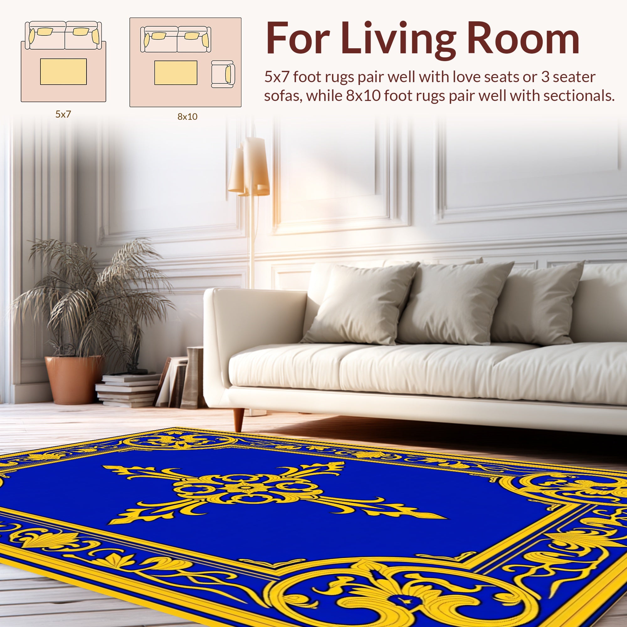 Royal Blue Gold Ornate Floral Rug