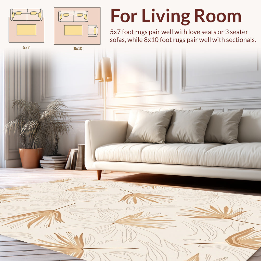 Tan Neutral Abstract Palm Frond Art Rug