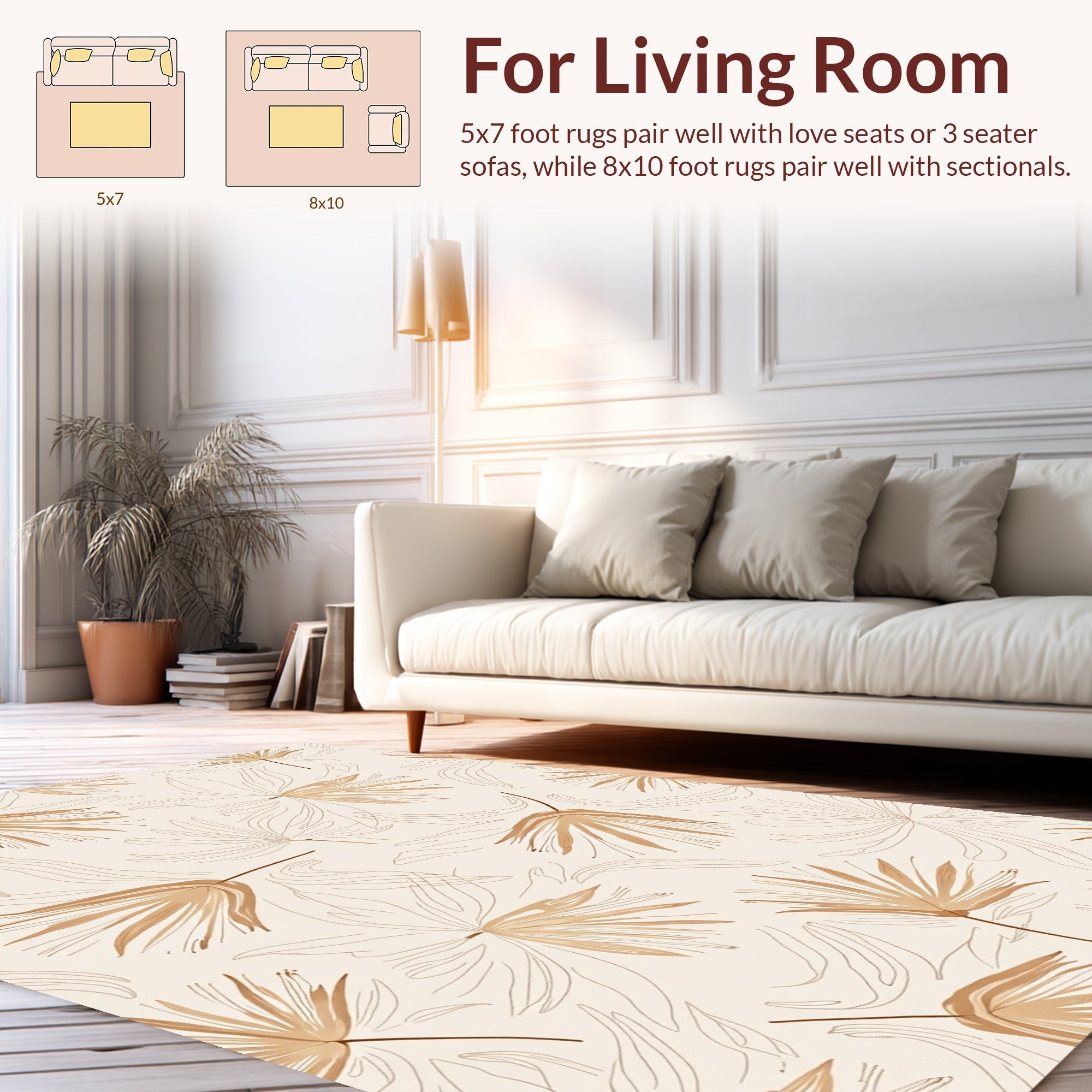 Tan Neutral Abstract Palm Frond Art Rug