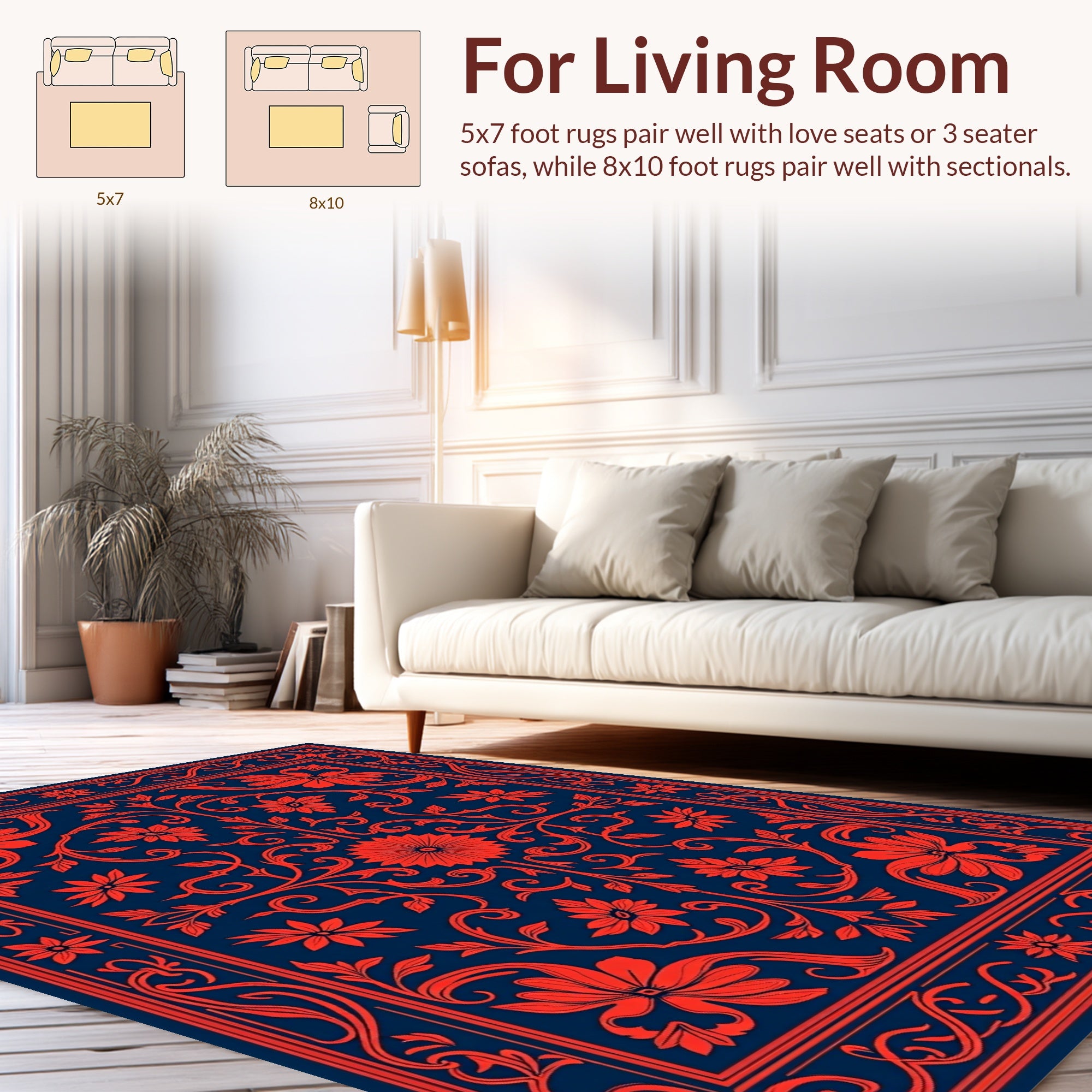 Crimson Floral Vine Pattern Rug