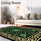 Emerald Green Floral Scroll Frame Rug
