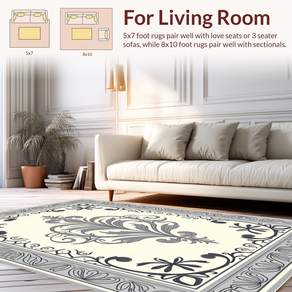 Elegant Floral Scroll Border Design Rug