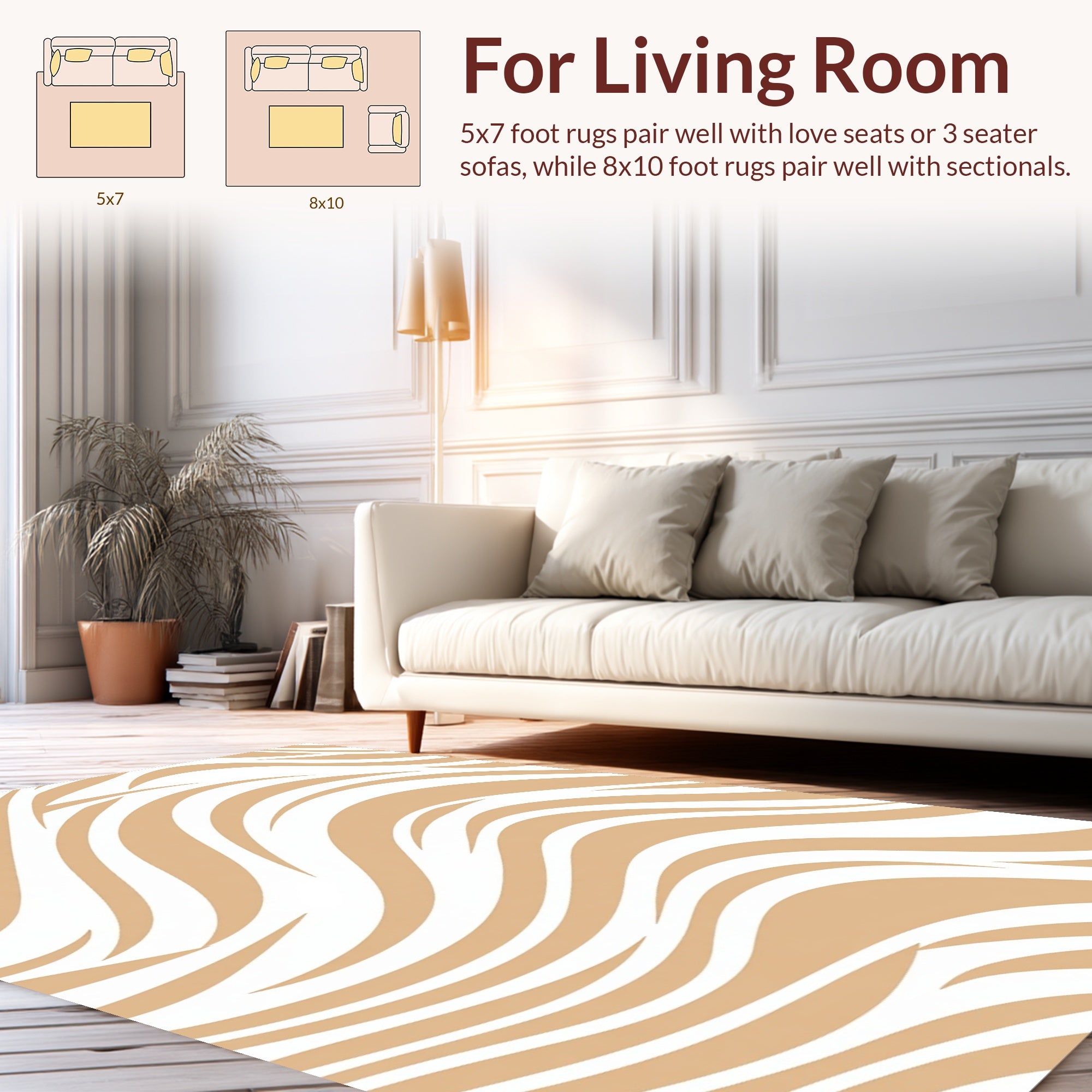 Abstract Beige Wavy Stripe Pattern Rug