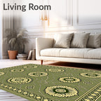 Olive Green Floral Medallion Border Rug