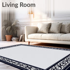 Ornate Black Floral Scroll Border Rug