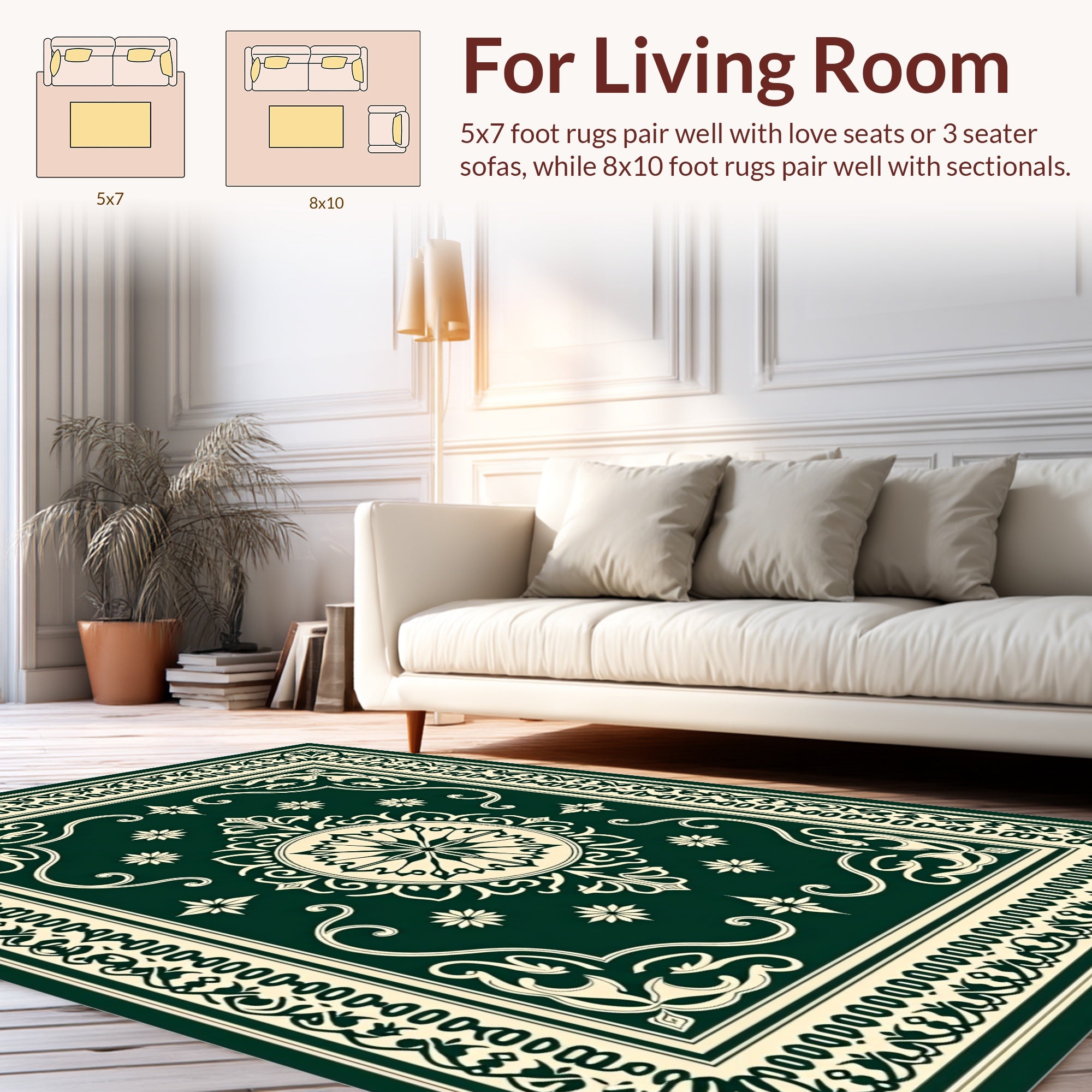 Ornate Floral Mandala Dark Green Rug
