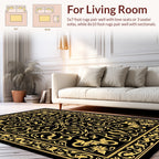 Black Gold Classic Floral Damask Rug