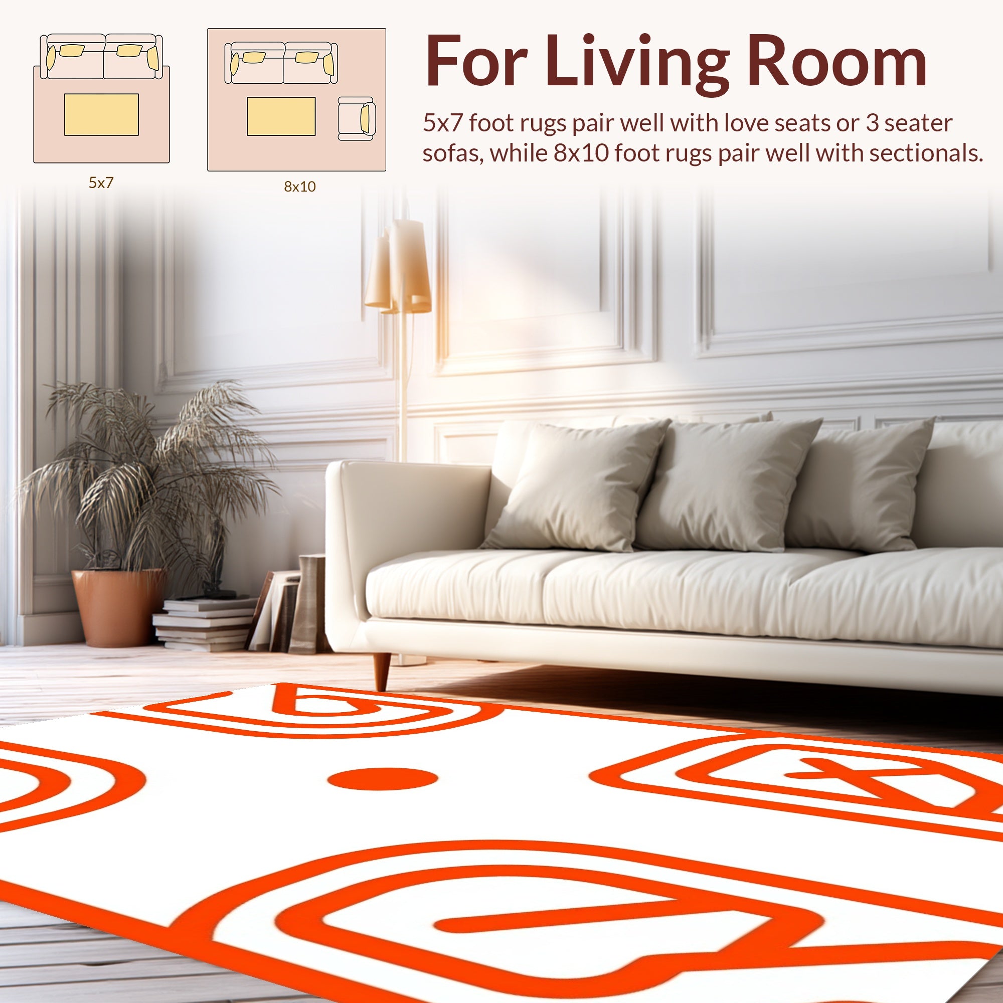 Bold Orange Abstract Labyrinth Design Rug