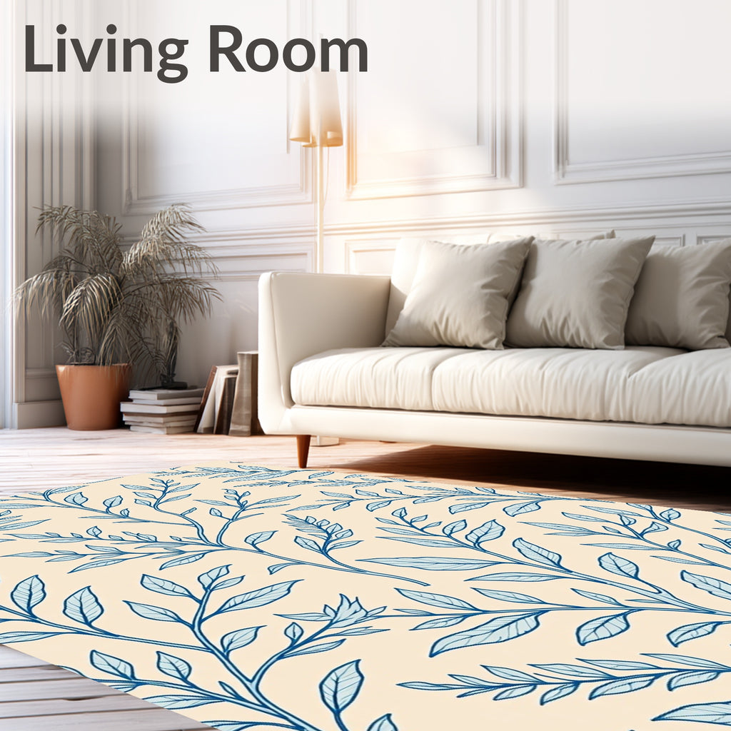 Blue Vine Abstract Botanical Pattern Rug