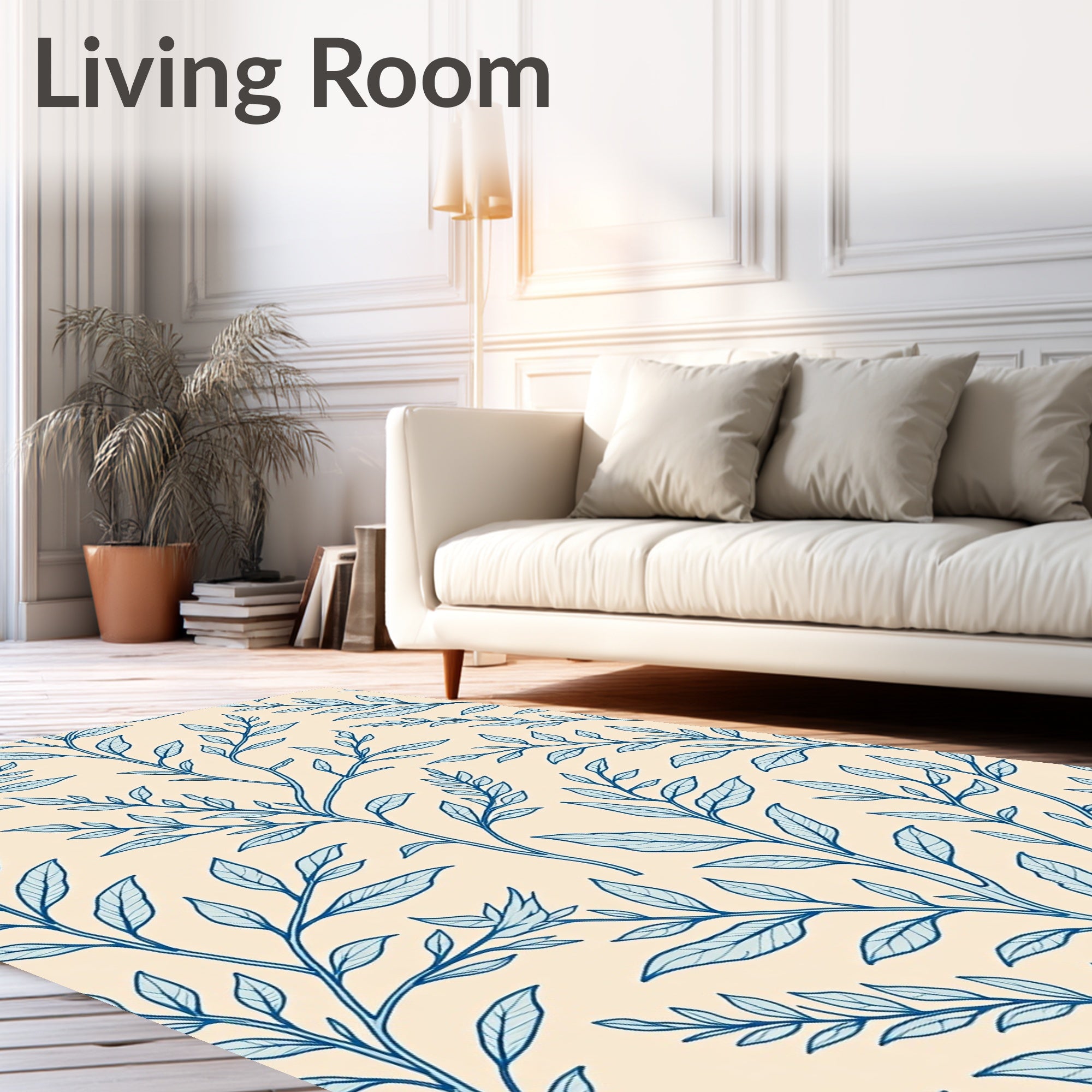 Blue Vine Abstract Botanical Pattern Rug