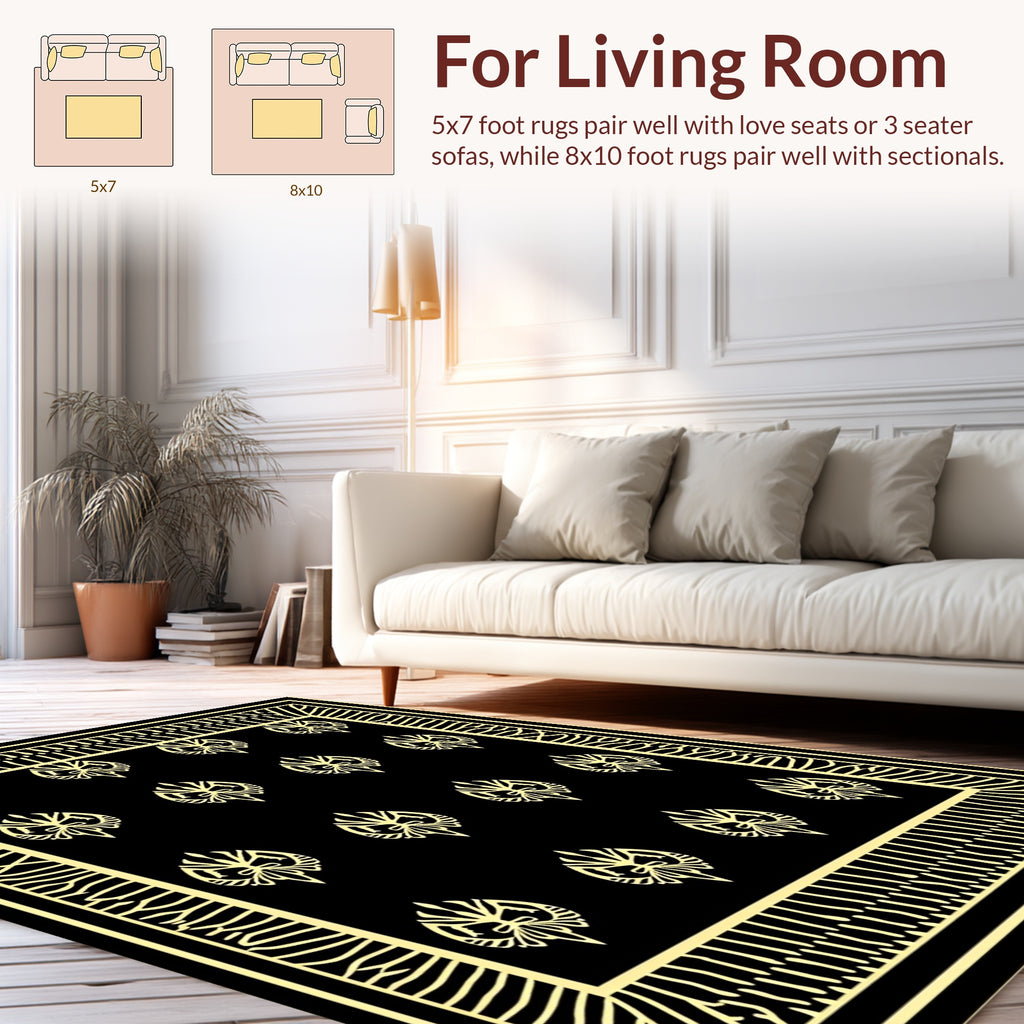 Black And Yellow Floral Pattern Rug