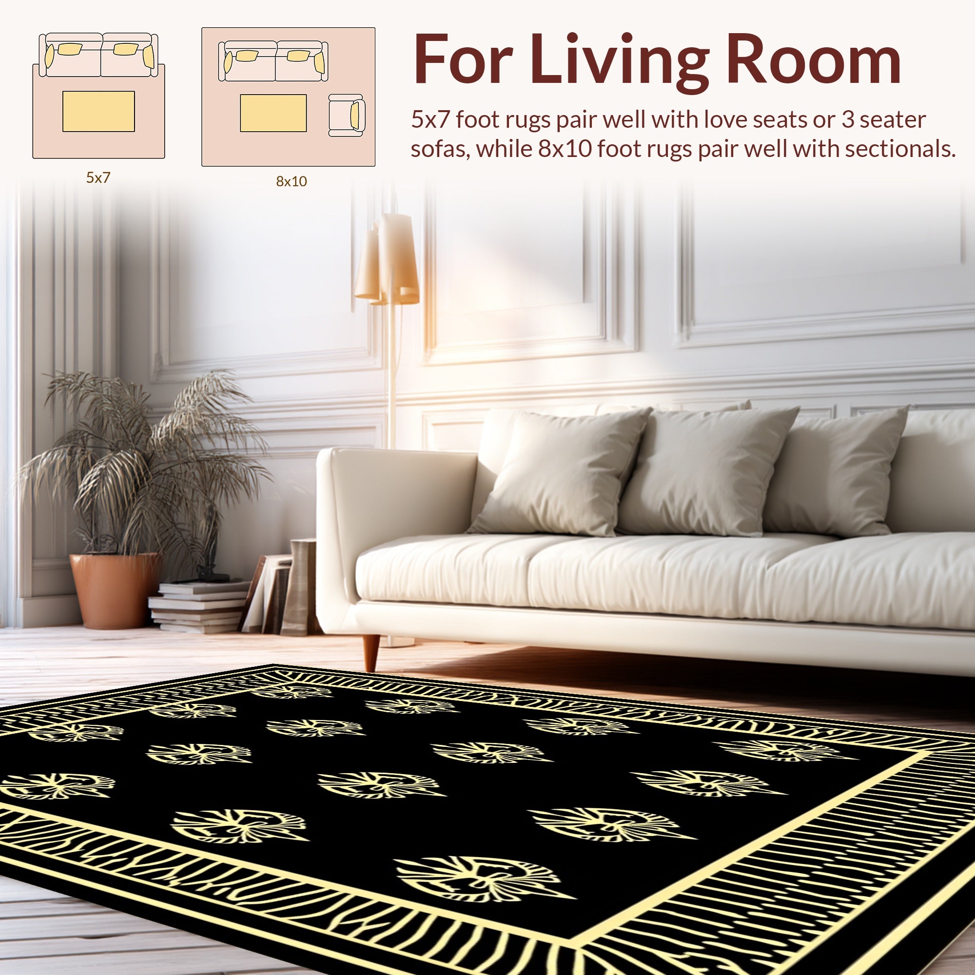 Black And Yellow Floral Pattern Rug