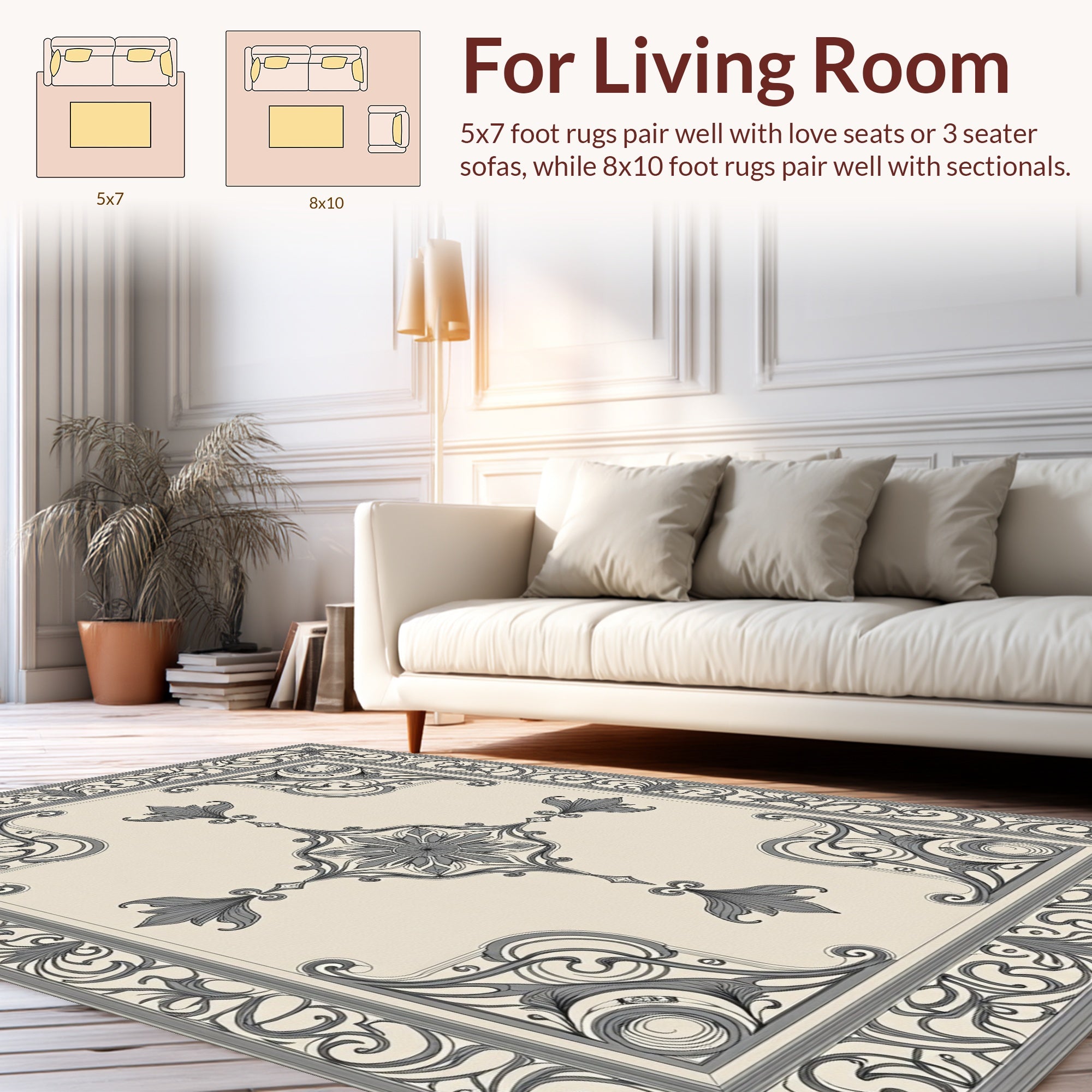 Elegant Floral Scrollwork Frame Rug