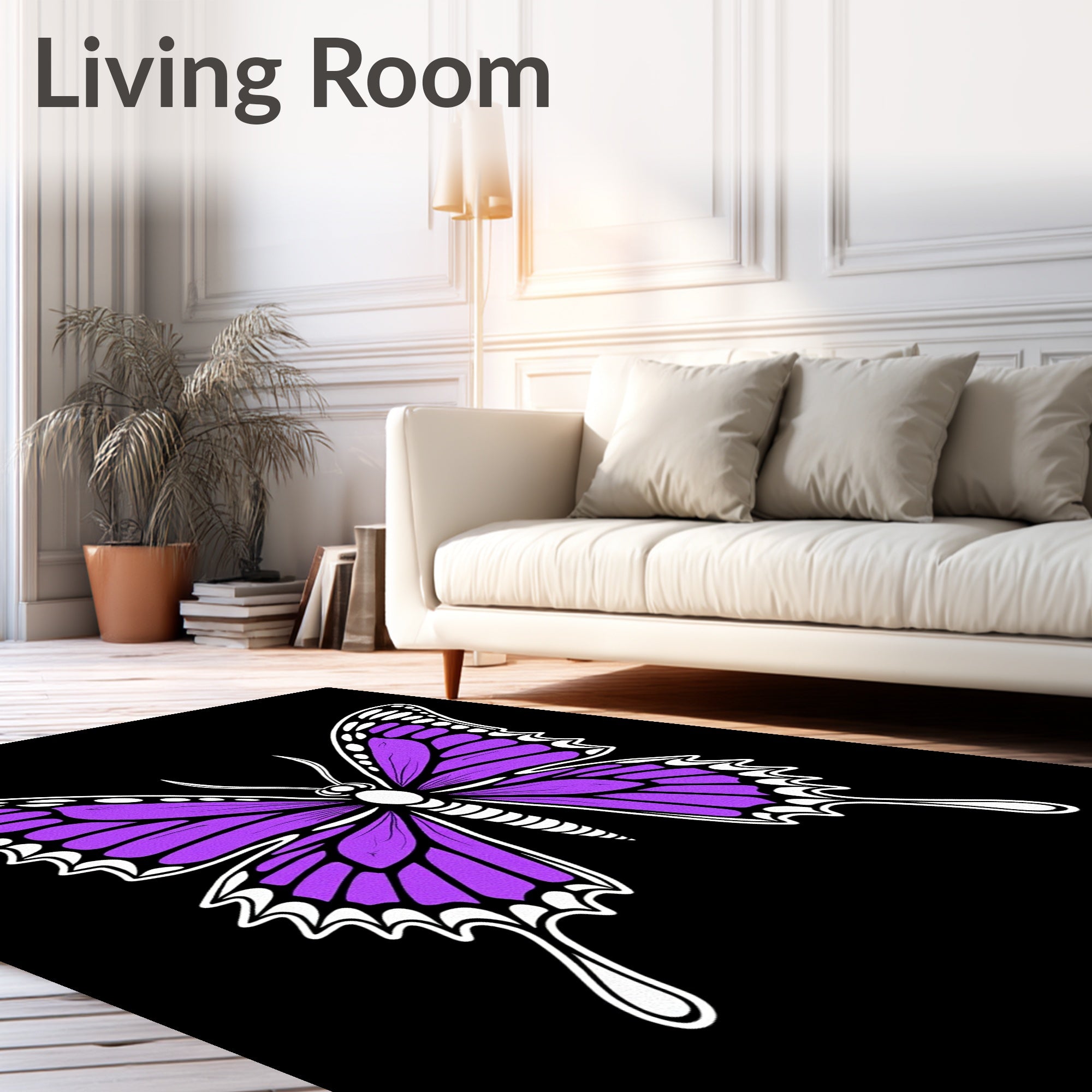 Vibrant Purple Butterfly Garden Rug