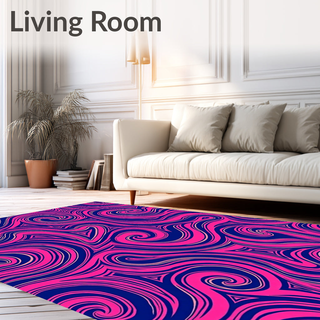 Hot Pink Swirling Lines Navy Rug