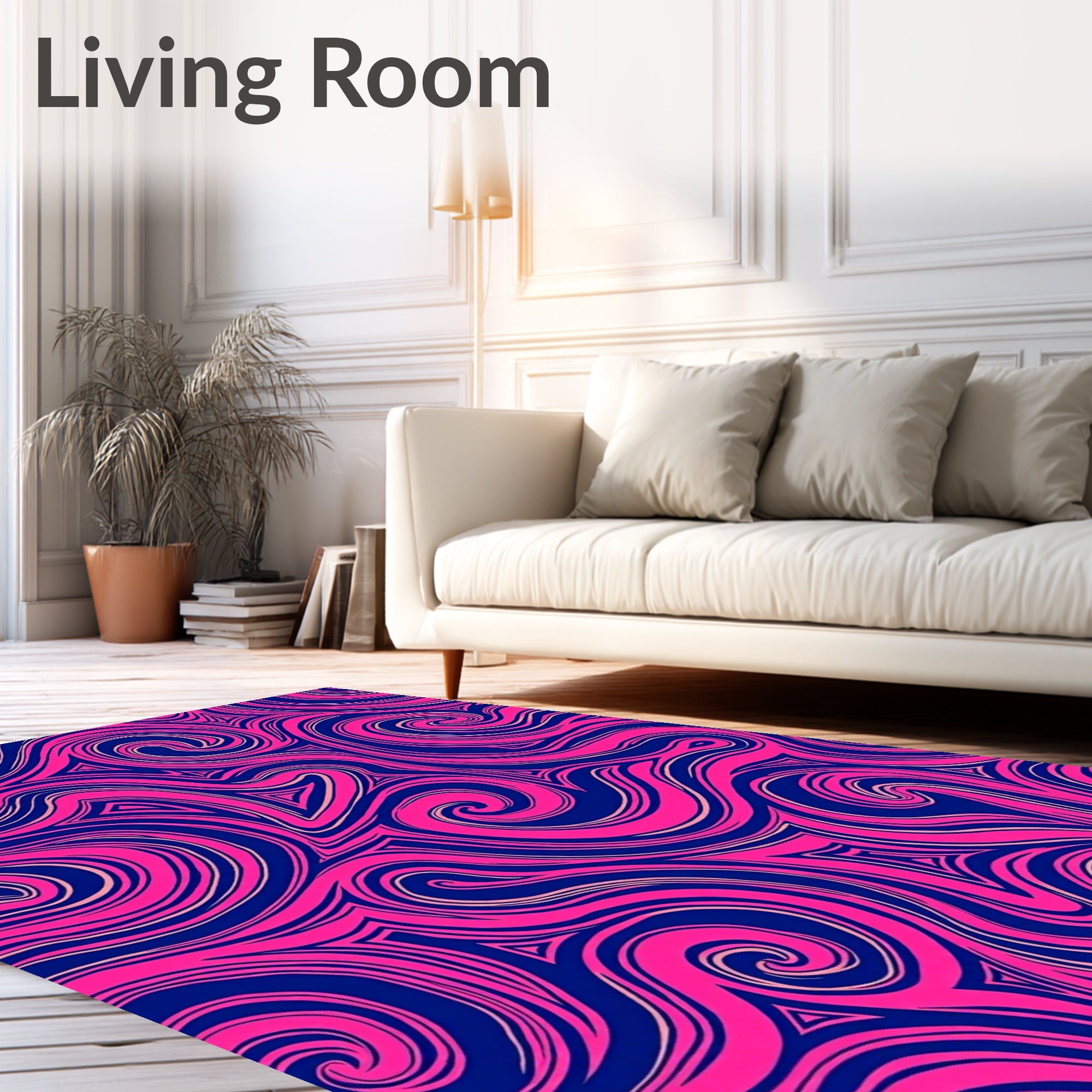 Hot Pink Swirling Lines Navy Rug