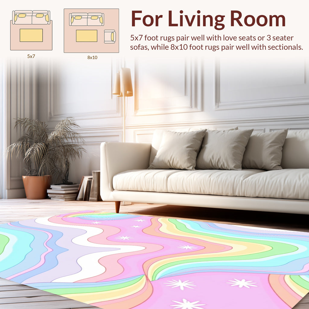 Pastel Rainbow Waves and Stars Rug