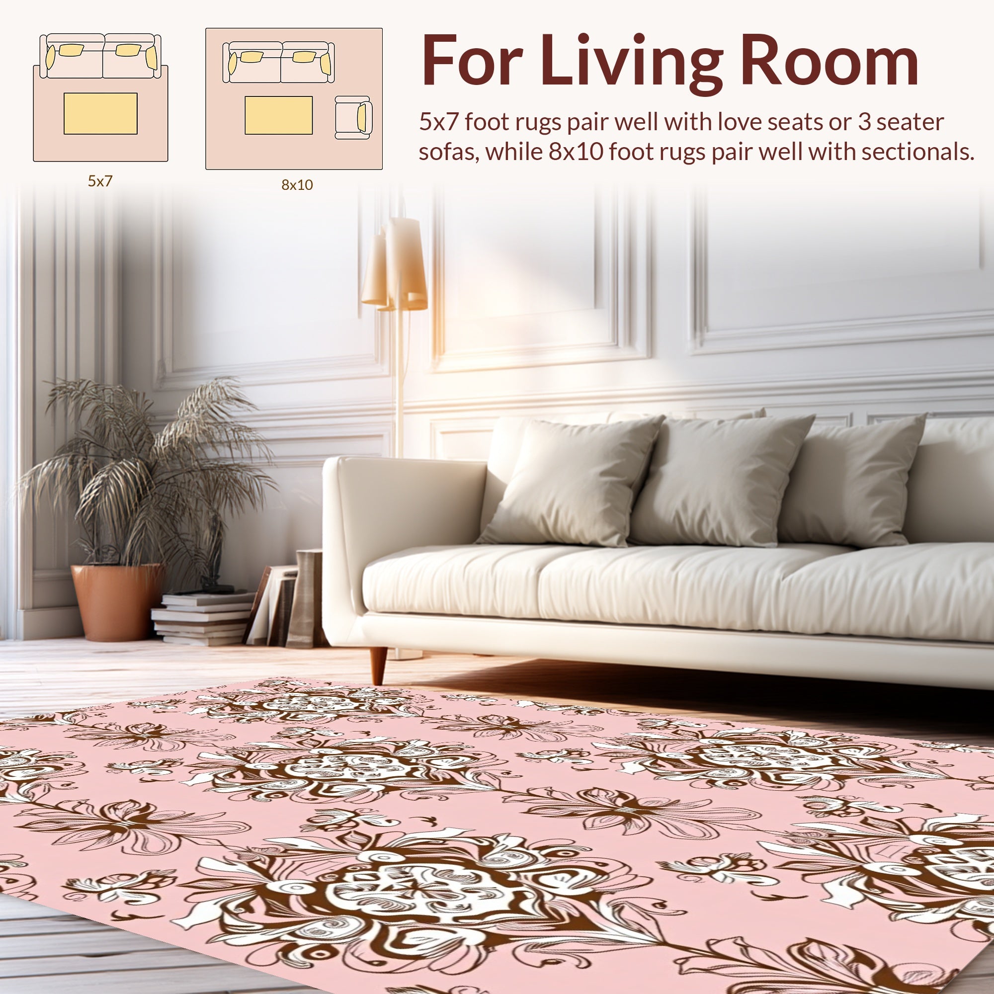 Ornate Floral Swirl Pink Pattern Rug