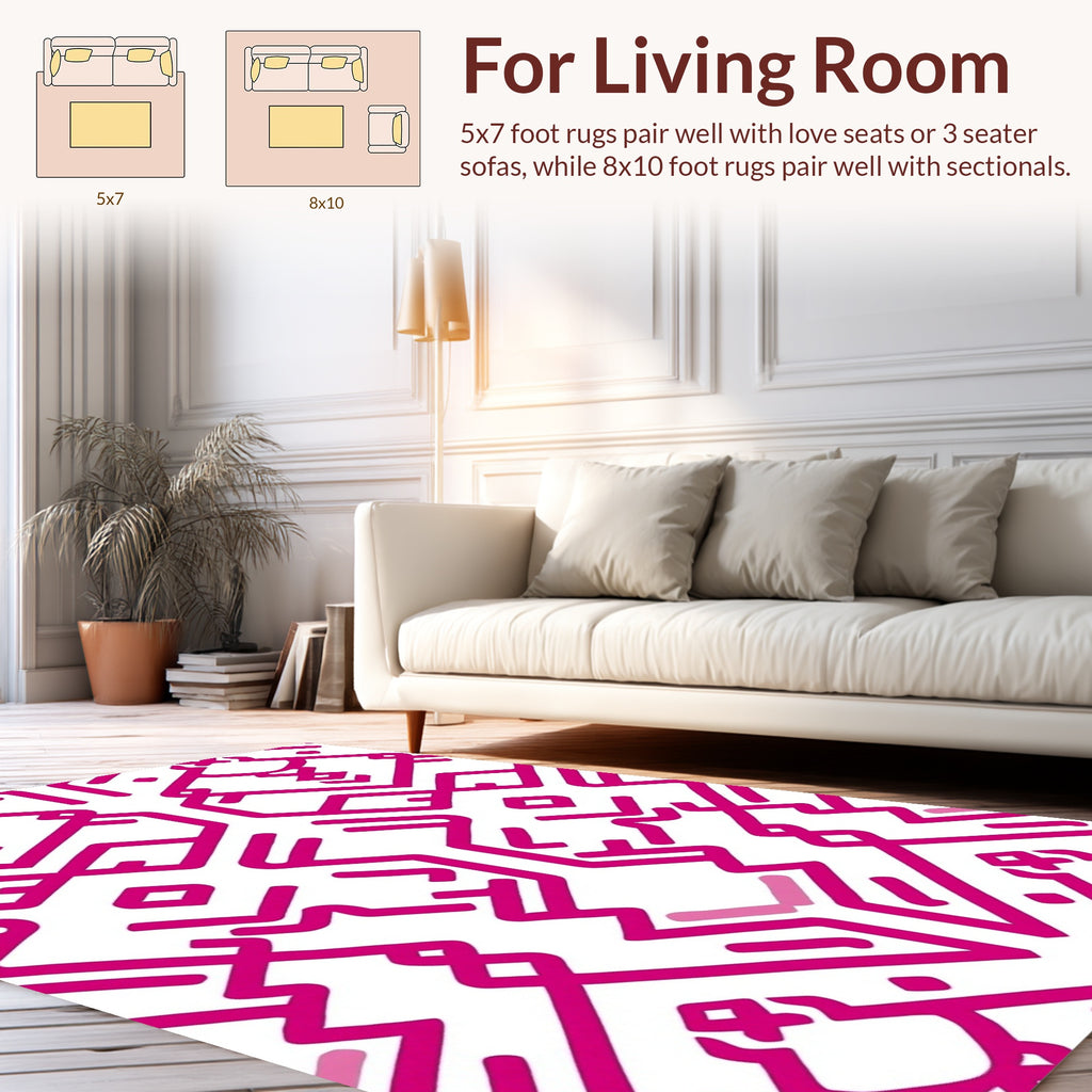 Bold Pink Geometric Abstract Design Rug