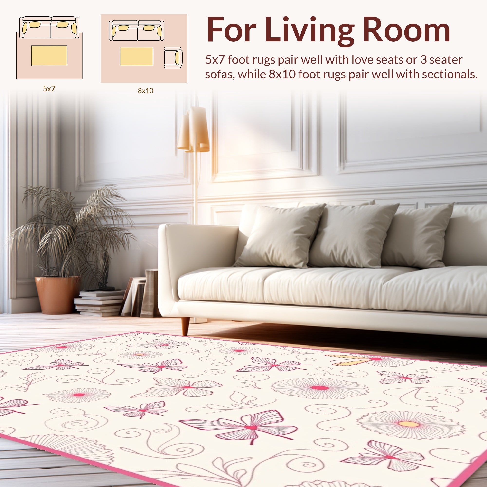 Floral Butterfly Swirl Pattern Rug
