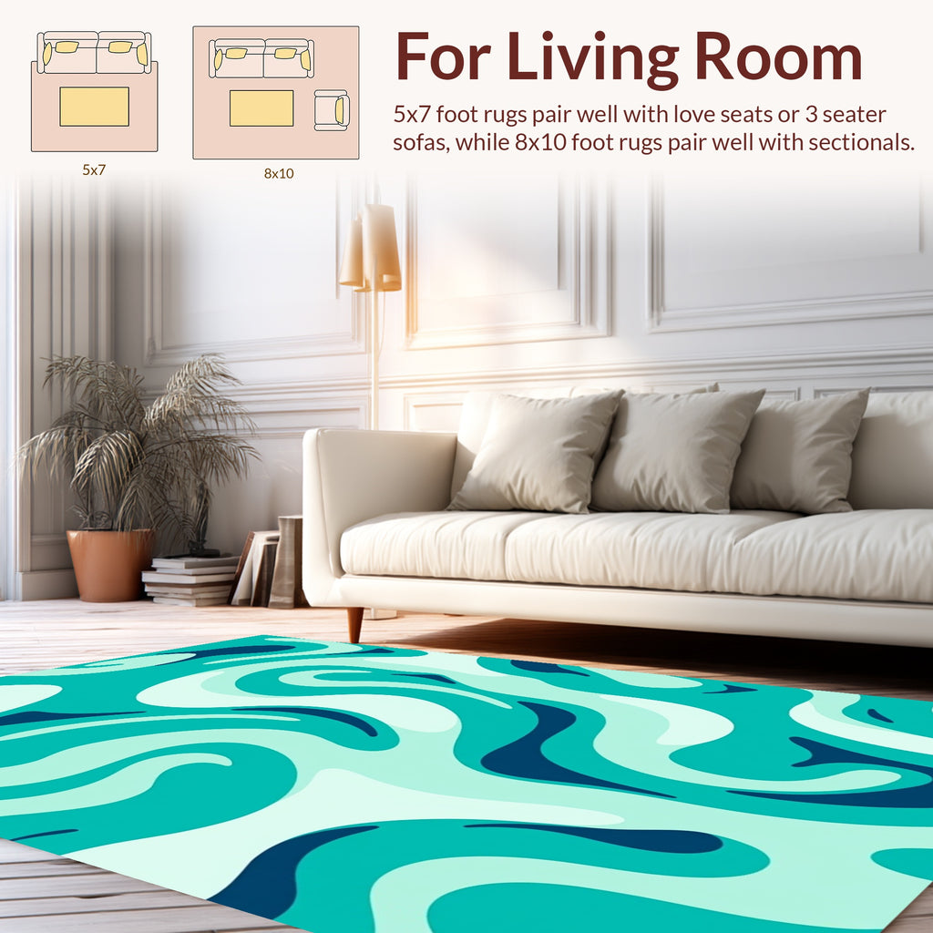 Teal Fluid Swirl Wave Rug
