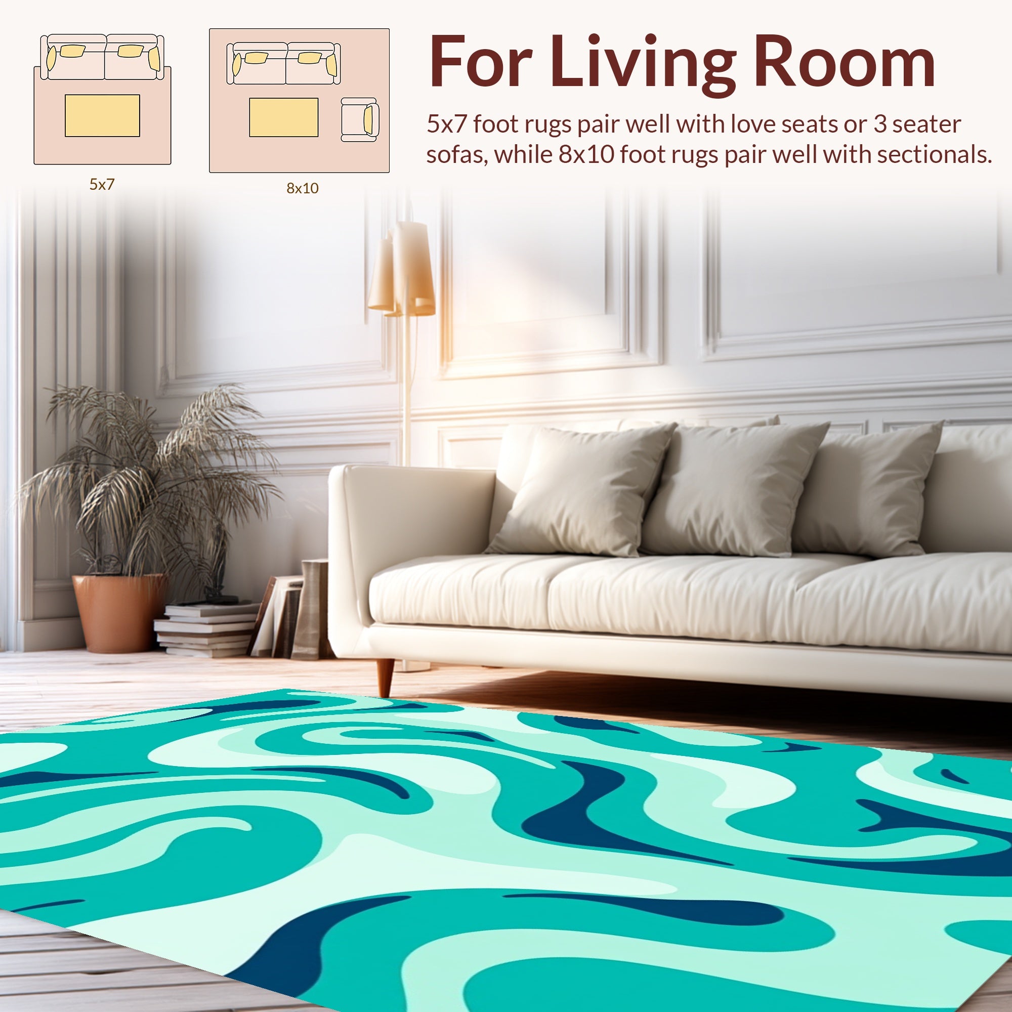 Teal Fluid Swirl Wave Rug