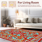 Red Blue Gold Floral Pattern Rug
