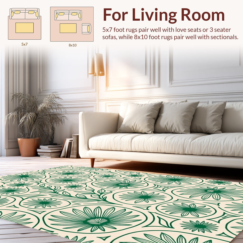 Delicate Green Floral Pattern Rug