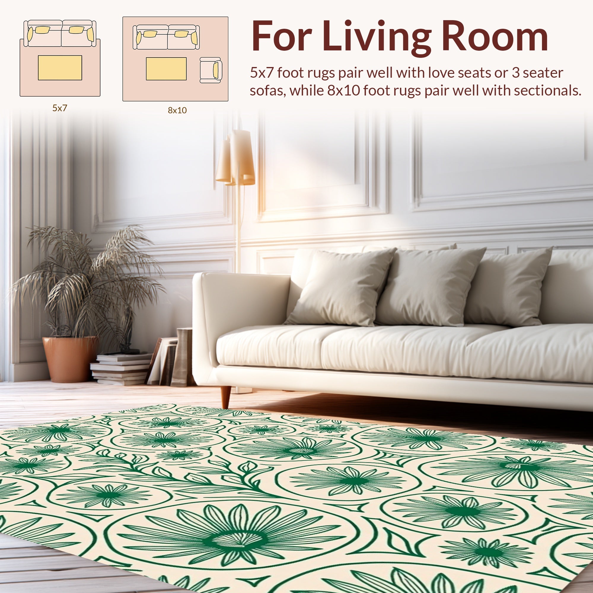 Delicate Green Floral Pattern Rug
