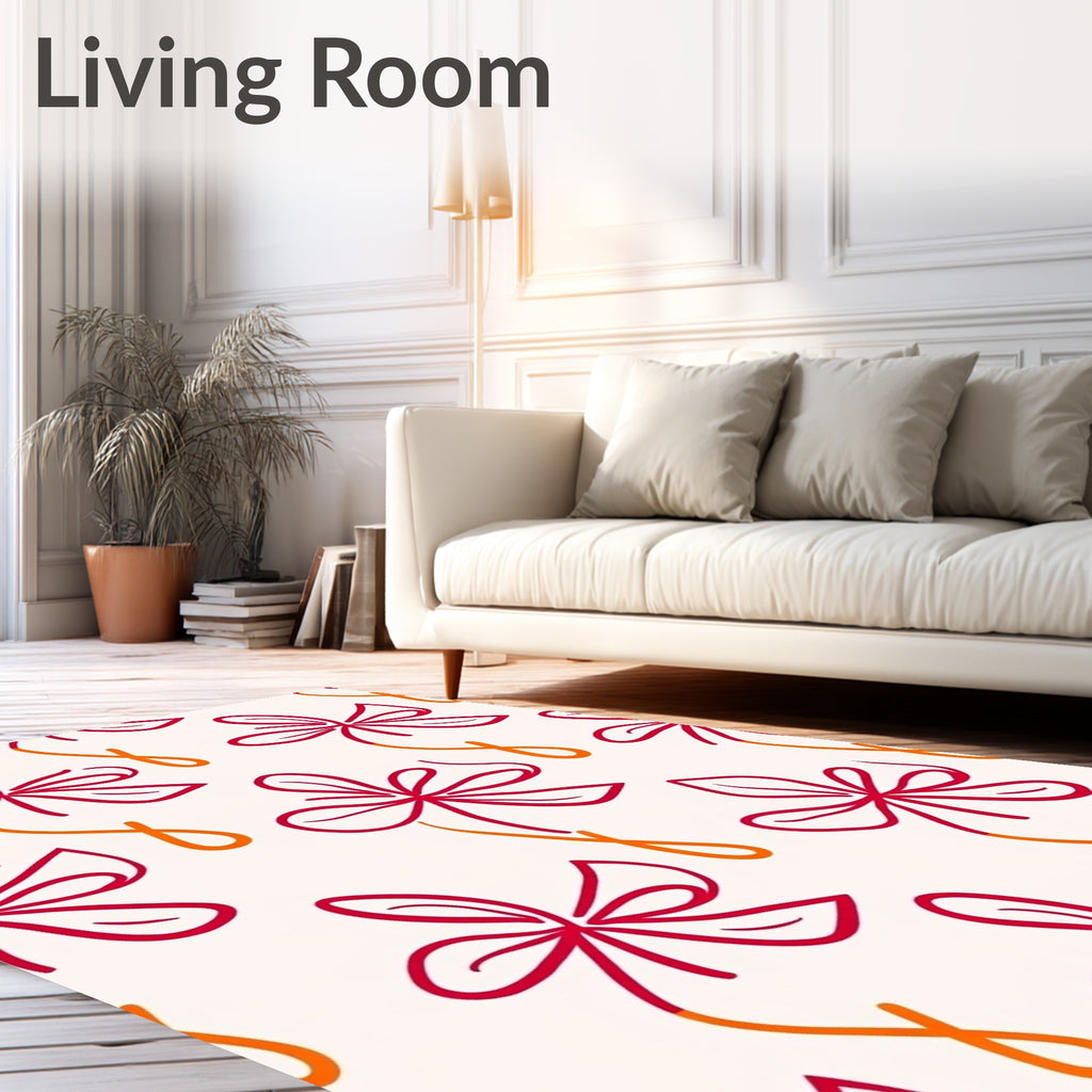 Red Orange Bloom Line Art Rug