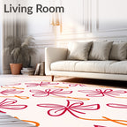 Red Orange Bloom Line Art Rug