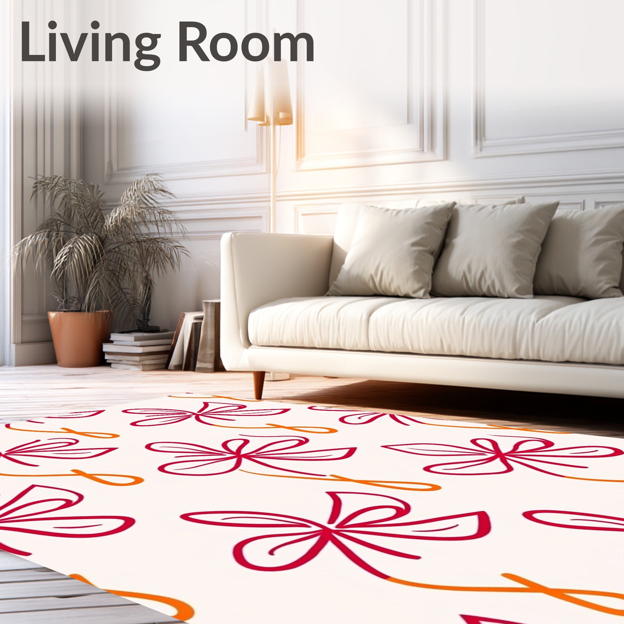 Red Orange Bloom Line Art Rug