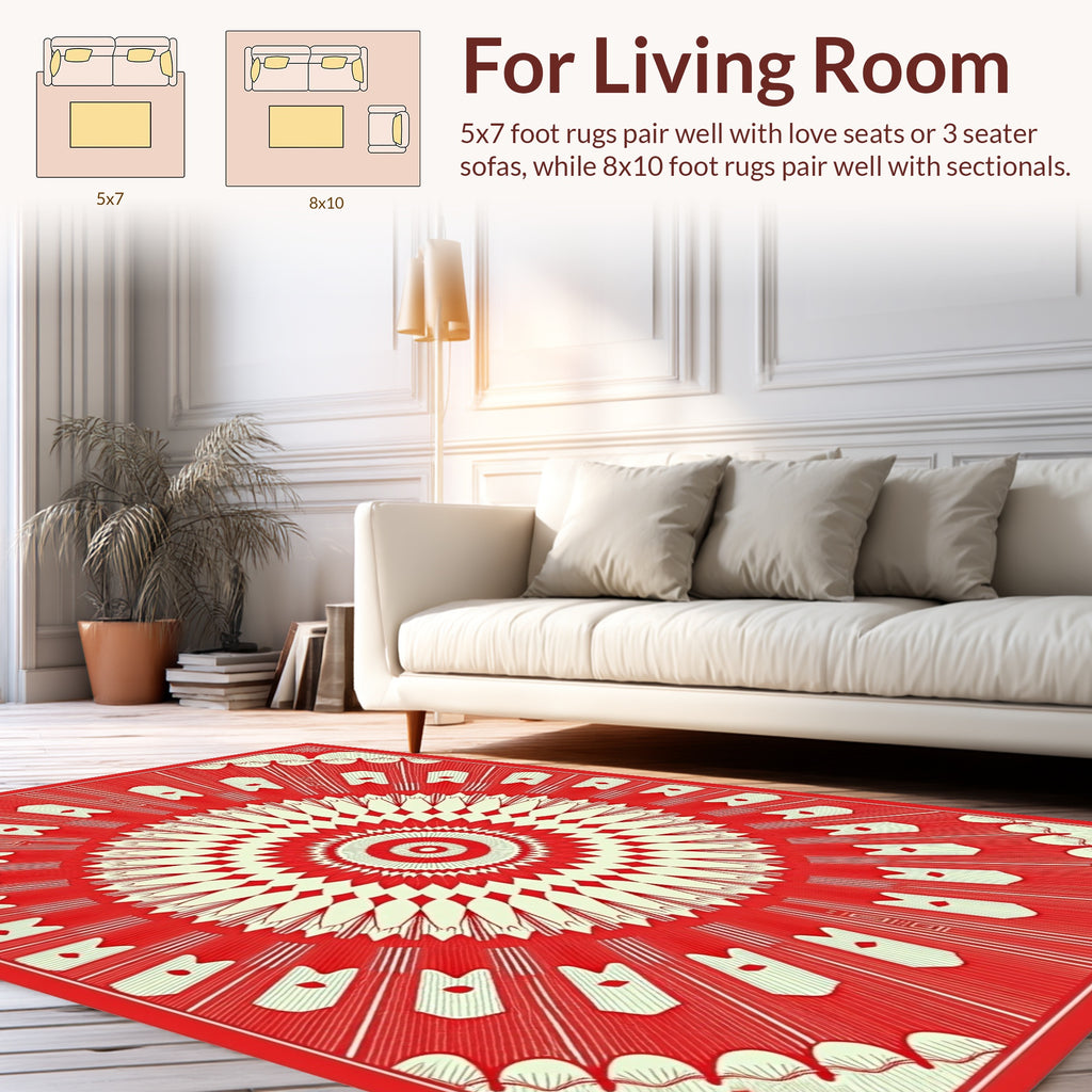 Radiant Red Cream Radial Design Rug