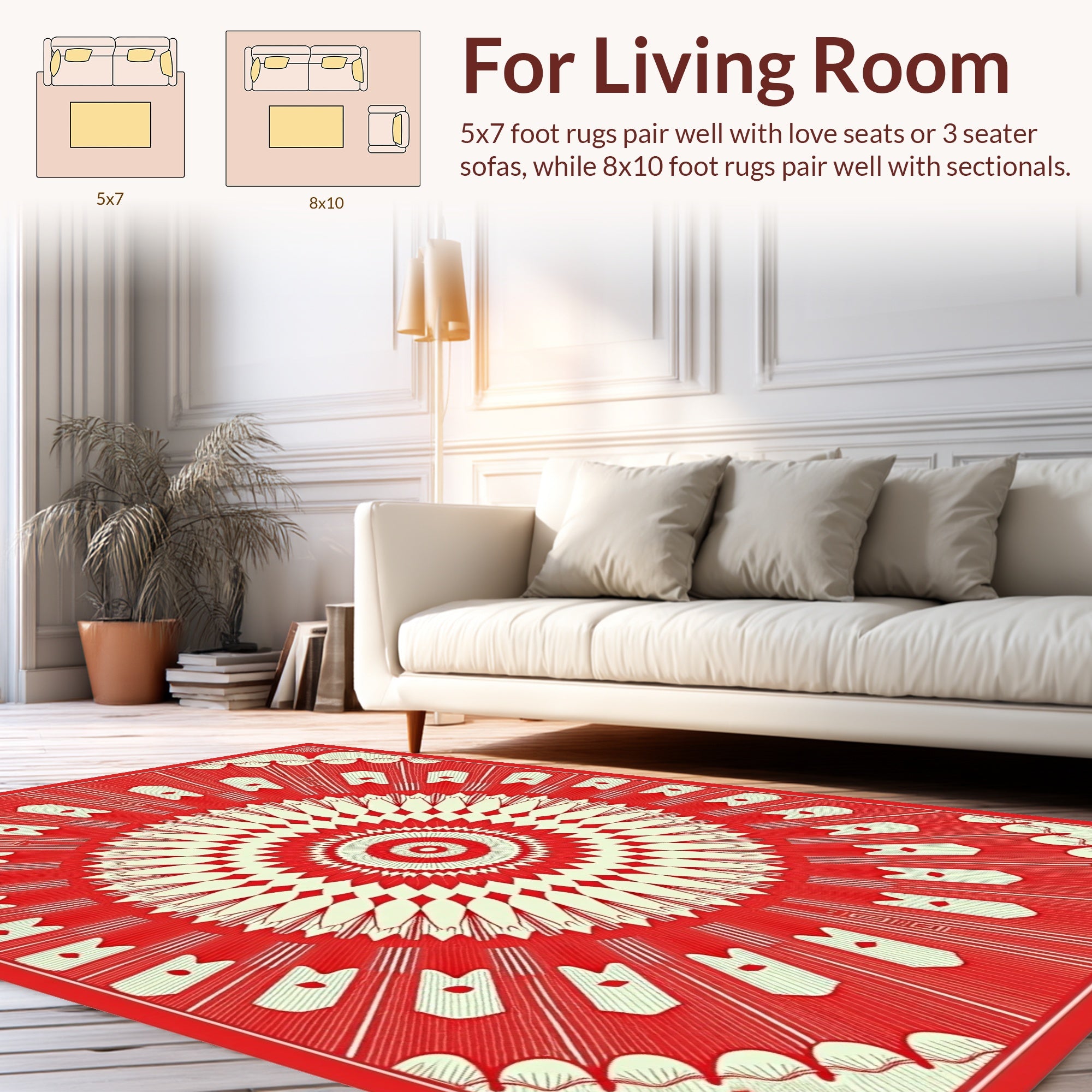 Radiant Red Cream Radial Design Rug