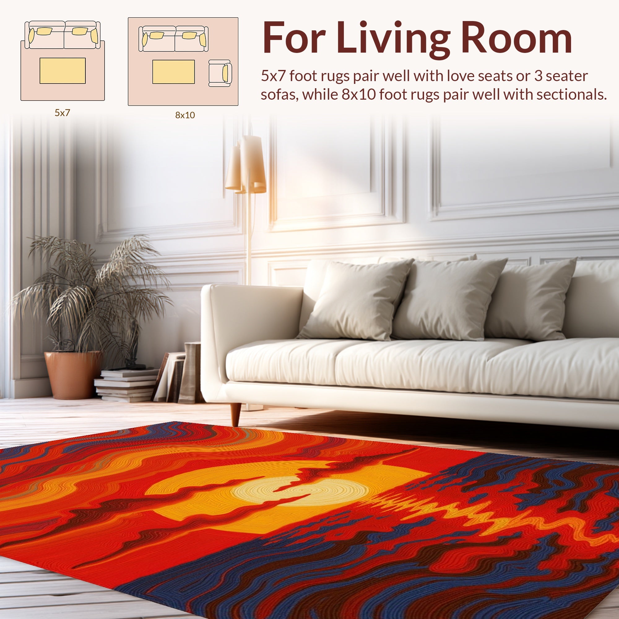 Fiery Sunset Over Reflecting Water Ripples Rug