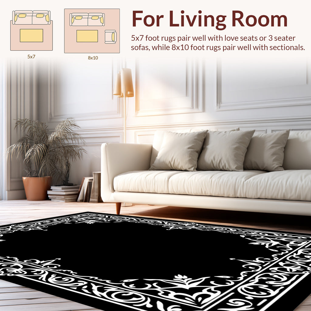 Ornate Floral Border Pattern Rug