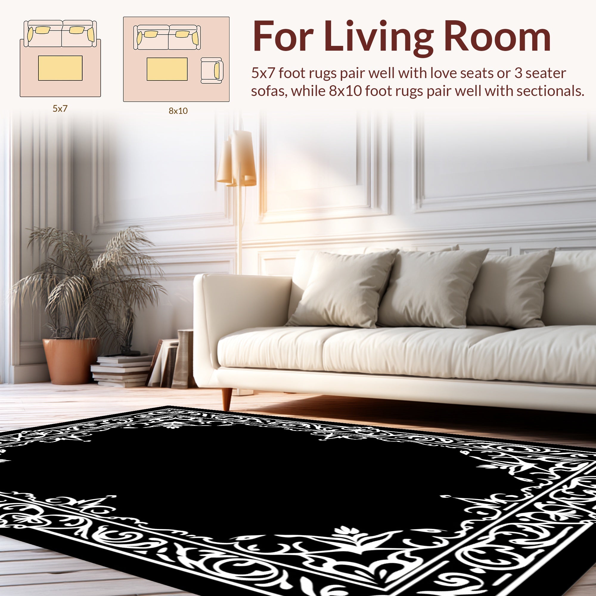 Ornate Floral Border Pattern Rug