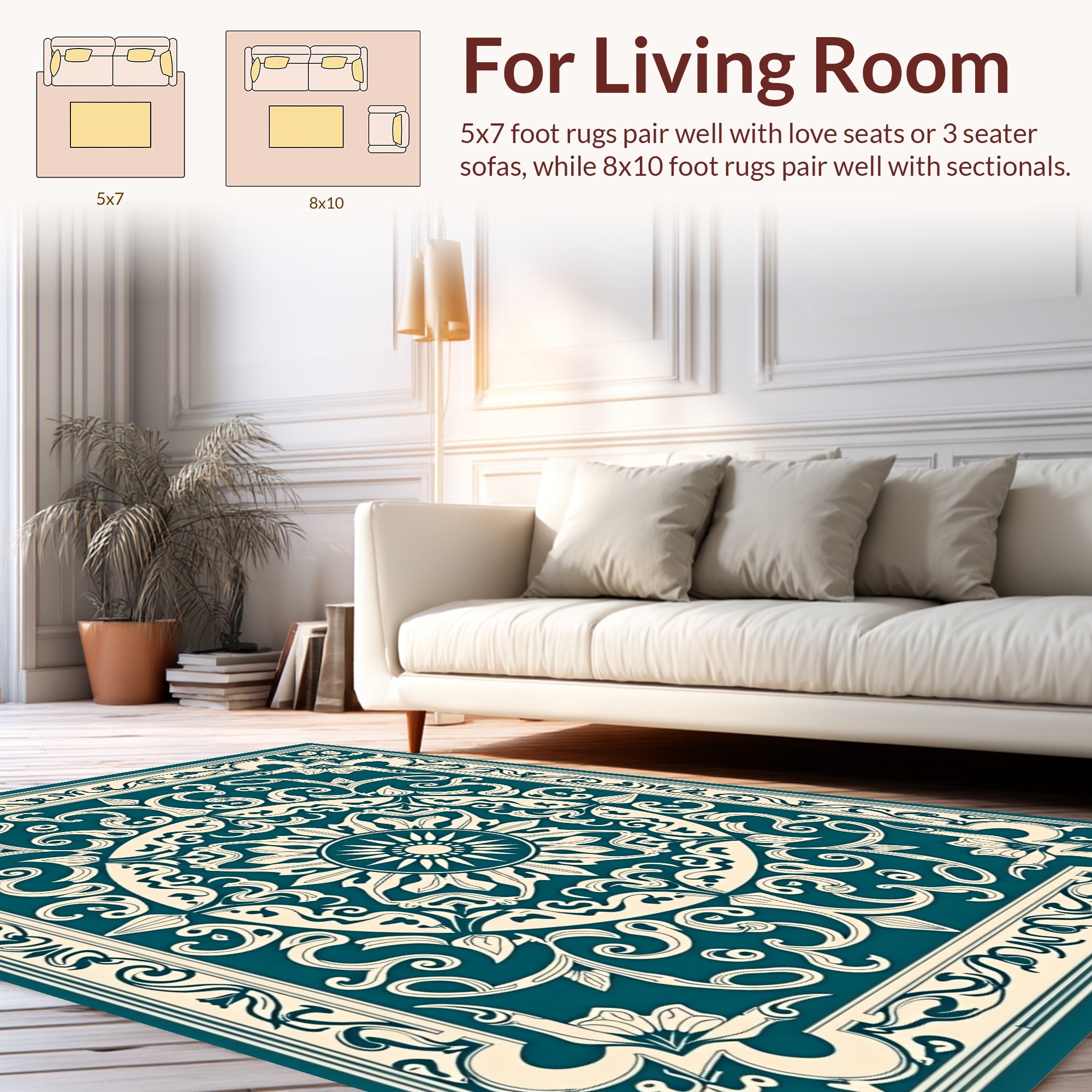 Intricate Teal Floral Medallion Pattern Rug