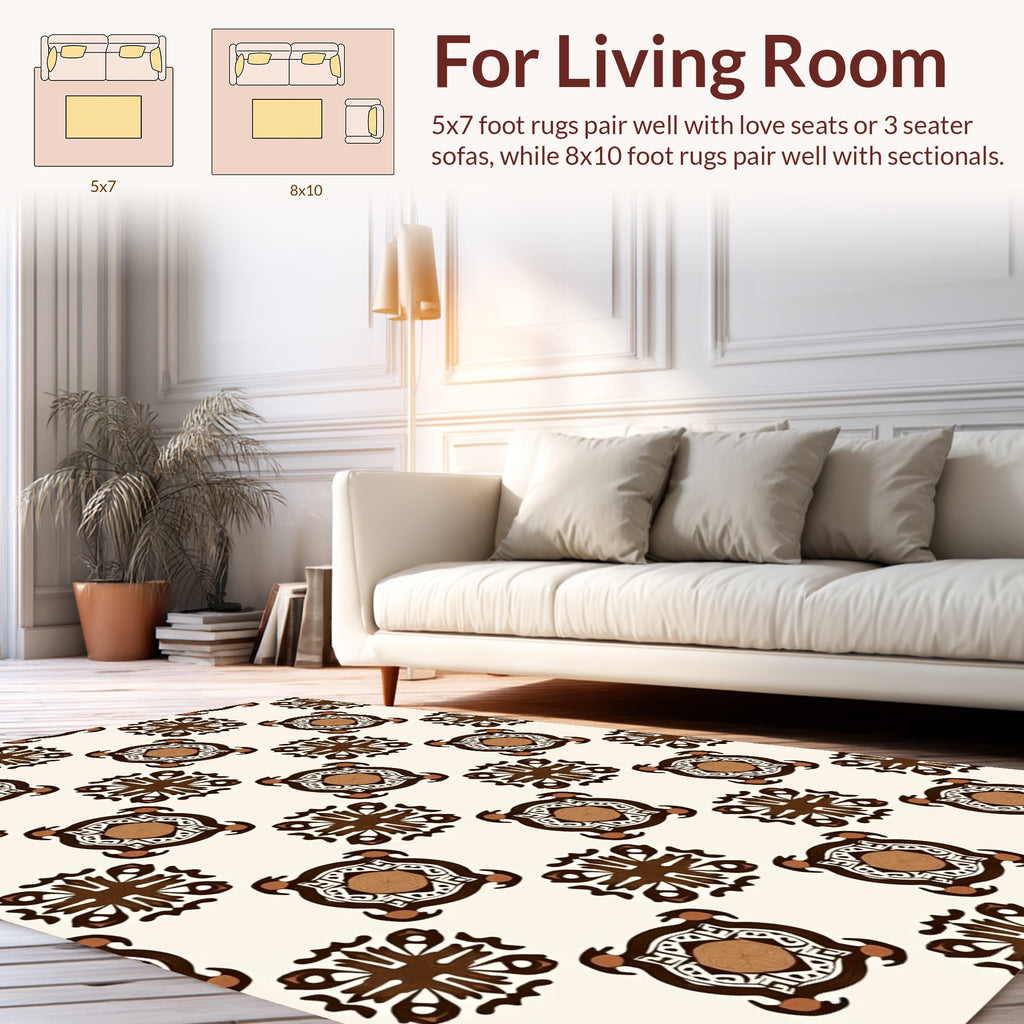 Geometric Brown White Floral Pattern Rug