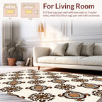 Geometric Brown White Floral Pattern Rug