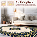 Navy Gold Intricate Floral Scroll Rug