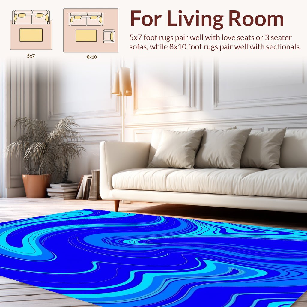 Vibrant Blue Swirl Abstract Pattern Rug