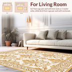 Elegant Gold Damask Scroll Pattern Rug