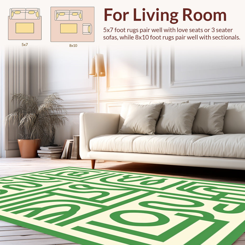 Verdant Abstract Maze Pattern Rug