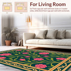 Pink Roses Golden Border Floral Rug