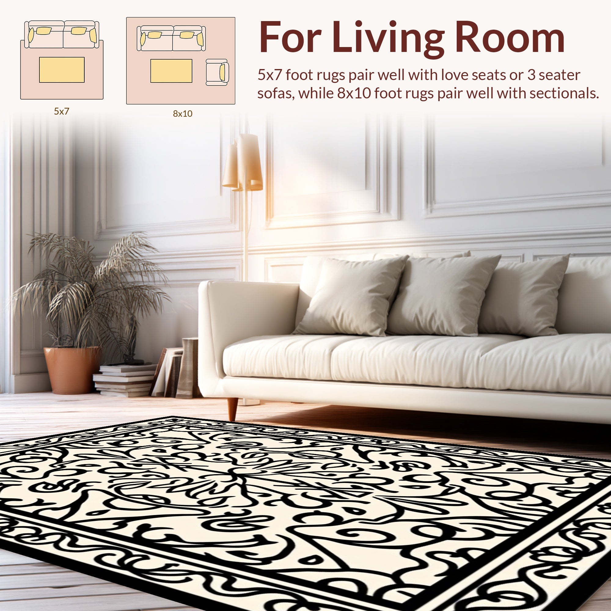 Elegant Black Filigree Pattern Rug