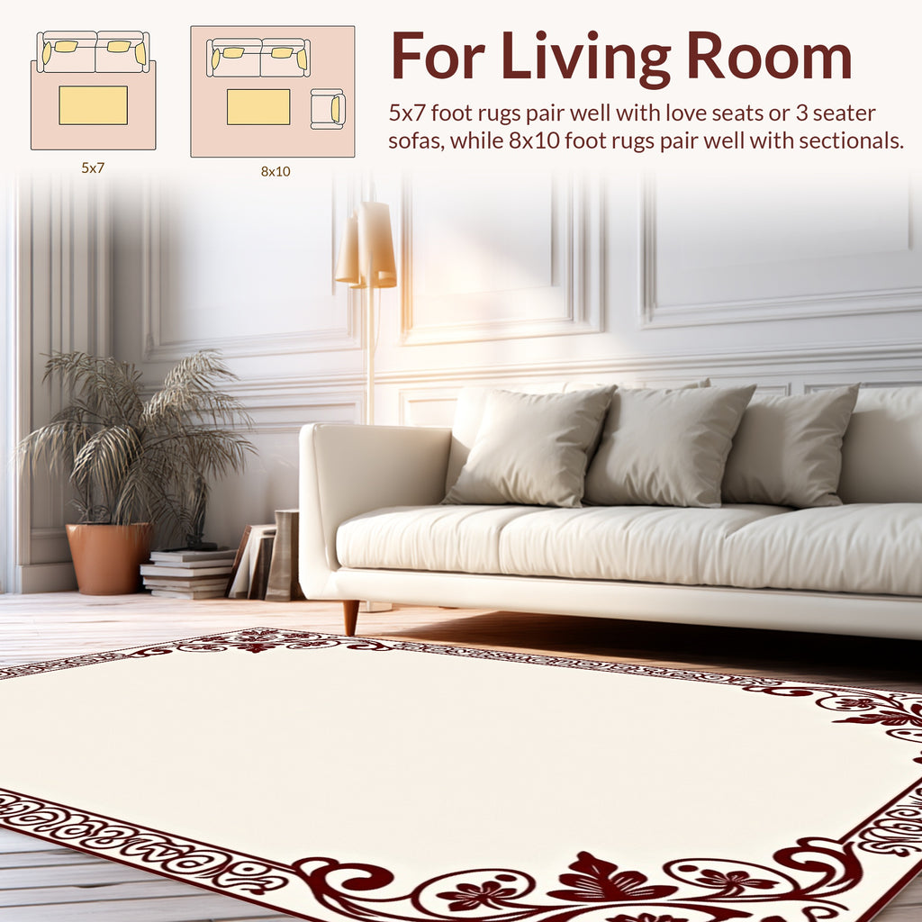 Ornate Floral Scroll Border Rug